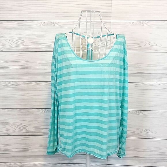 Zella Tops - Z by Zella open back striped yoga top - aqua Women's Size M